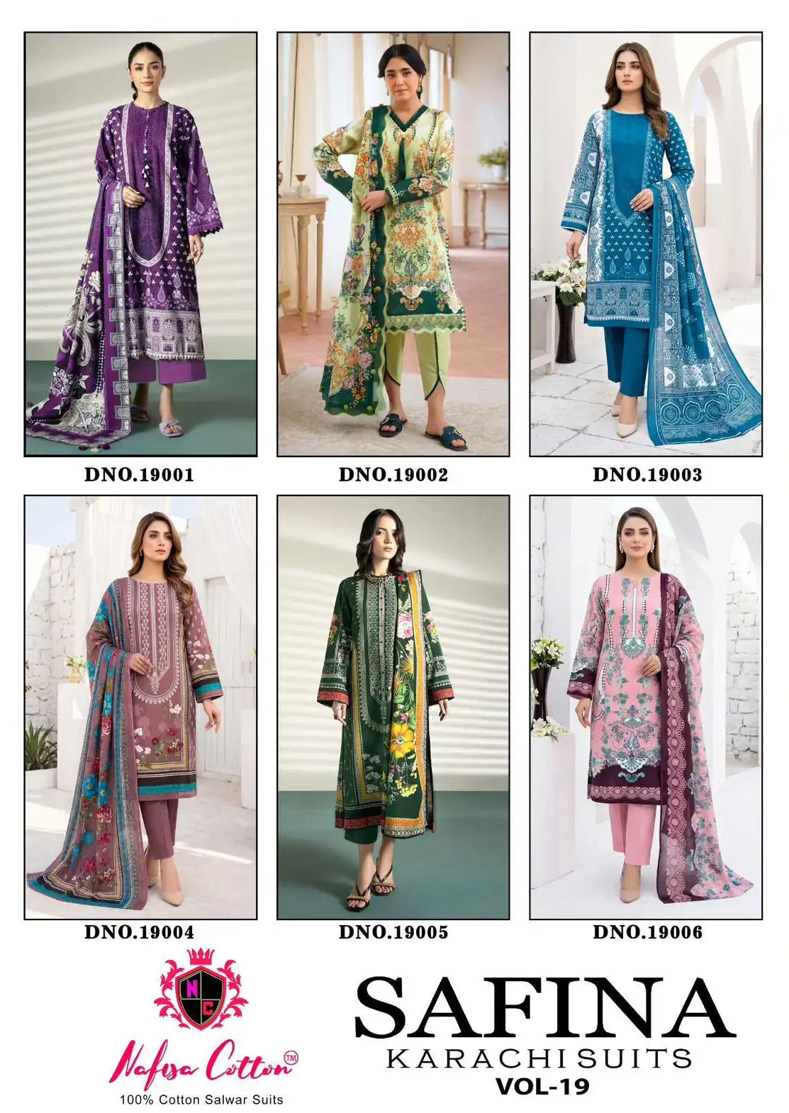 NAFISHA COTTON SAFINA KARACHI SUITS VOL 19 PURE SOFT DRESS MATERIAL