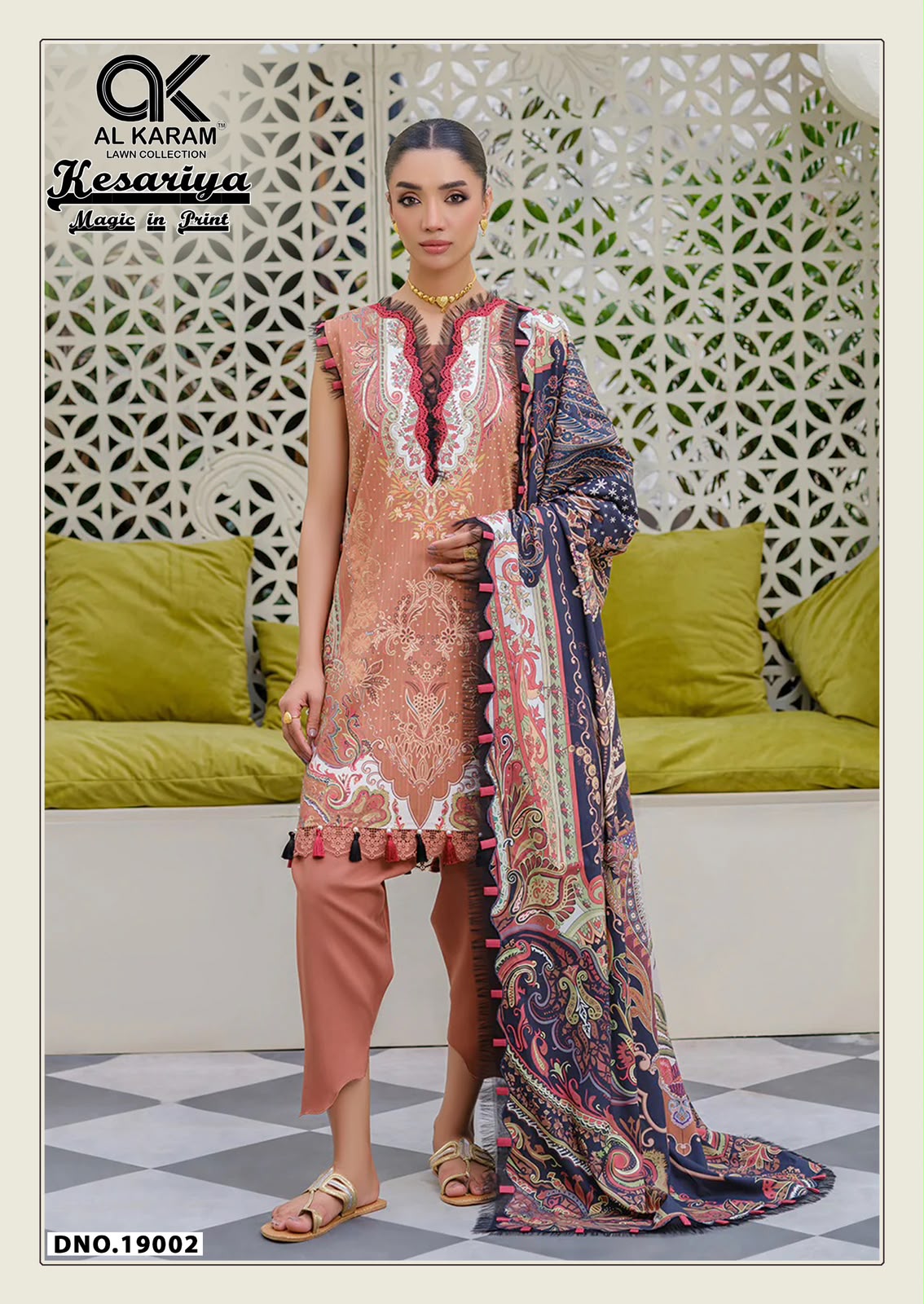 Al Karam Kesariya Vol 19 Readymade Cambric Cotton Karachi Kurti Set