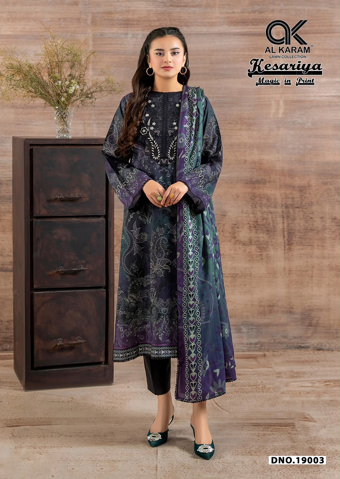 Al Karam Kesariya Vol 19 Readymade Cambric Cotton Karachi Kurti Set