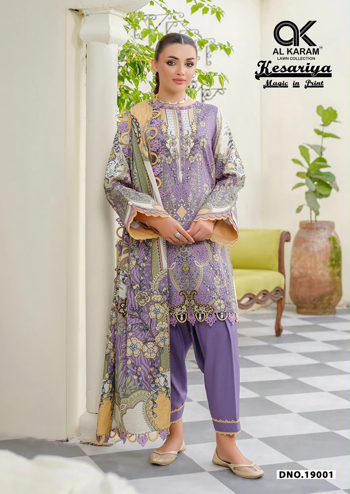 Al Karam Kesariya Vol 19 Readymade Cambric Cotton Karachi Kurti Set