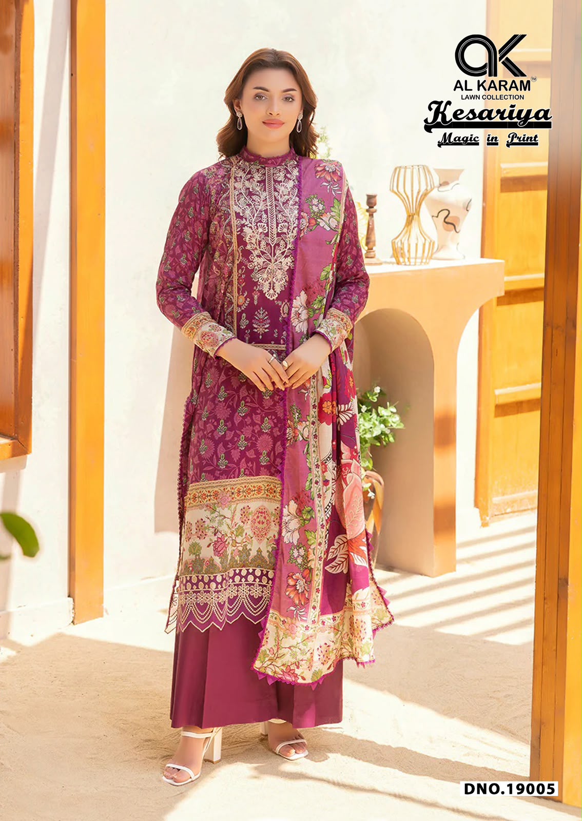 Al Karam Kesariya Vol 19 Readymade Cambric Cotton Karachi Kurti Set