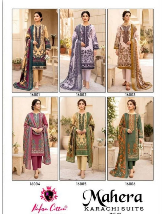 Mahera Karachi Suits Vol.16 | Mix Cotton | 6 Pcs Set catalogue image