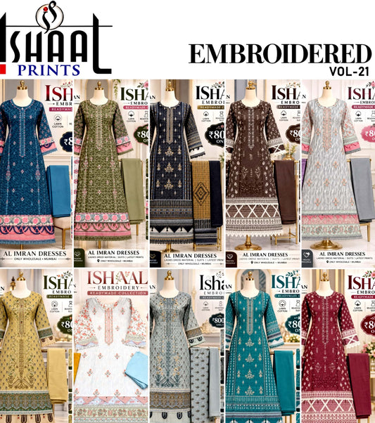 Ishaal Prints | Ishal Prints Embroidered Vol.21 | Readymade Pure Cotton | 8 Pcs Set catalogue image