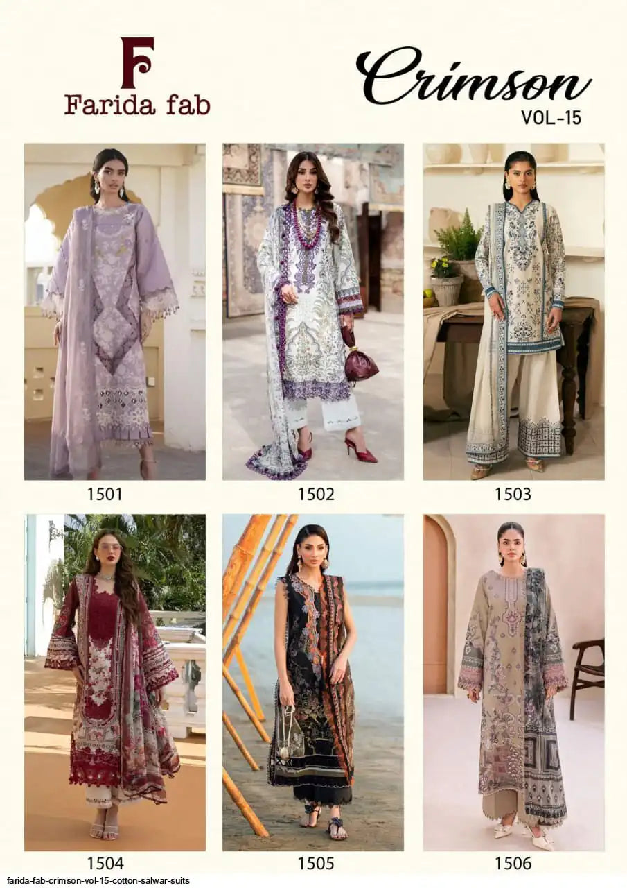 FARIDA FAB CRIMSON VOL 15 COTTON SALWAR SUITS