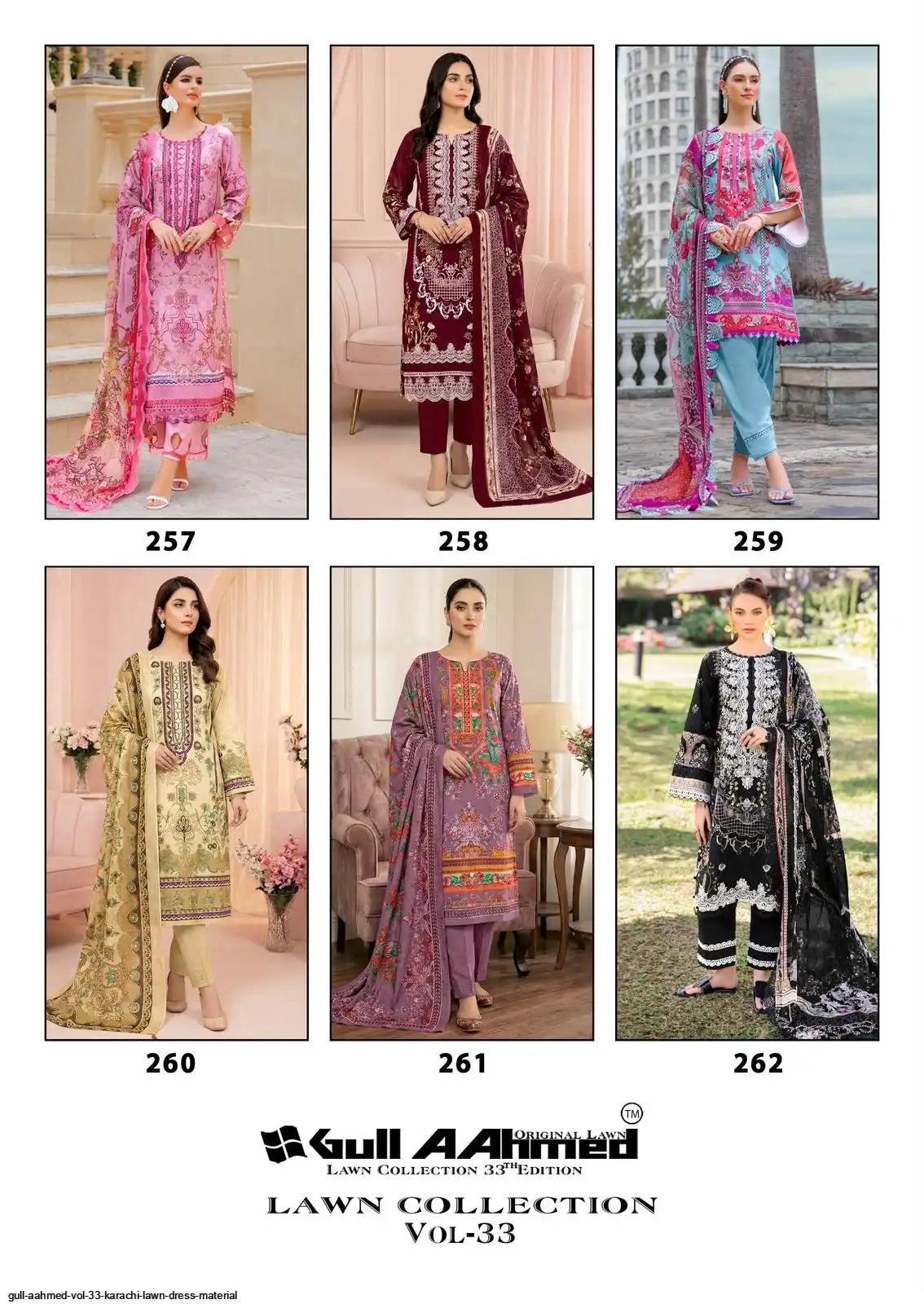 GULL AAHMED VOL 33 KARACHI LAWN DRESS MATERIAL