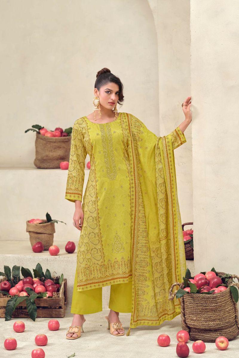 Hermitage Aaranya Vol 5 Satin Cotton Digital Print Embroidered Dress Material
