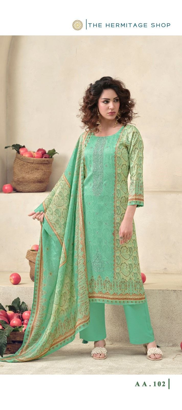 Hermitage Aaranya Vol 5 Satin Cotton Digital Print Embroidered Dress Material