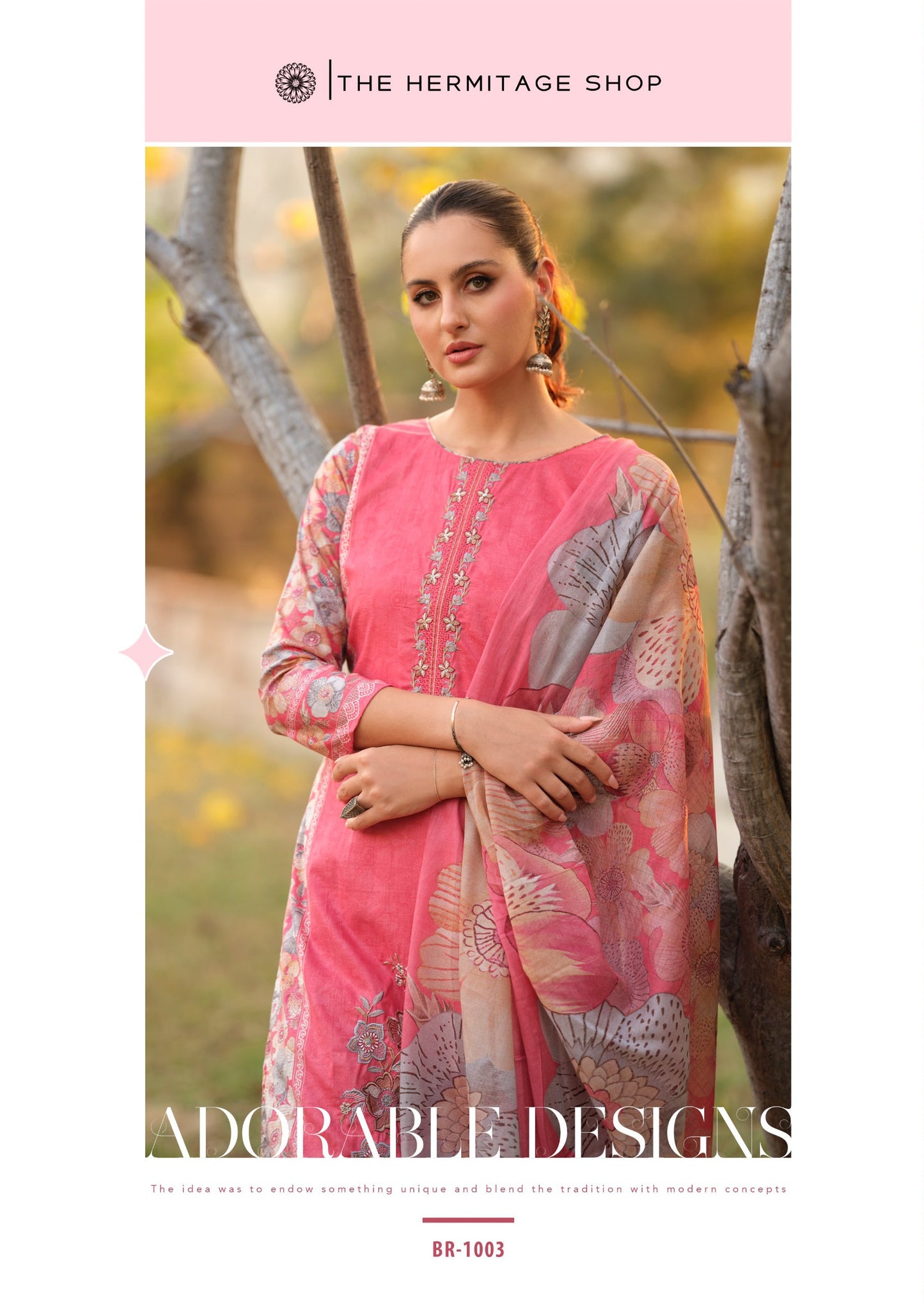 Hermitage Breeze Cambric Cotton Digital Print Embroidery Dress Material