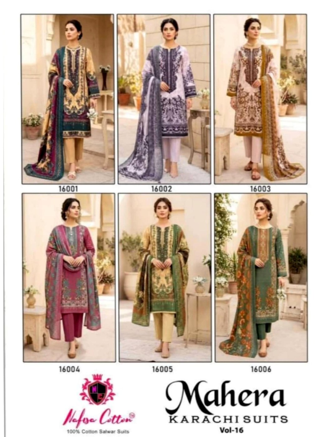 Mahera Karachi Suits Vol-16 Mix Cotton Unstitched Suit Material