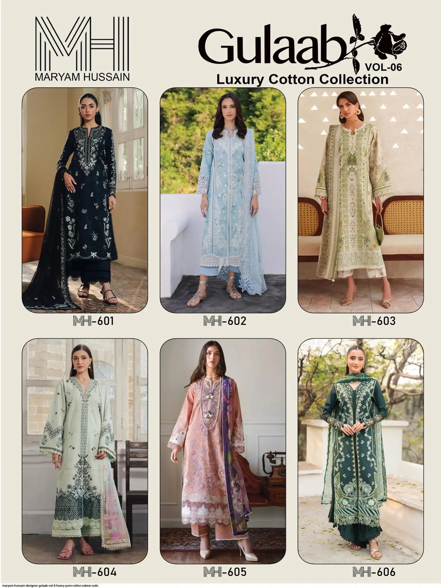 MARYAM HUSSAIN DESIGNER GULAAB VOL 6 HEAVY PURE COTTON SALWAR SUITS
