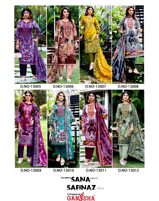 Sana Safinaz Vol-13 Mix Cotton Unstitched Suit Material