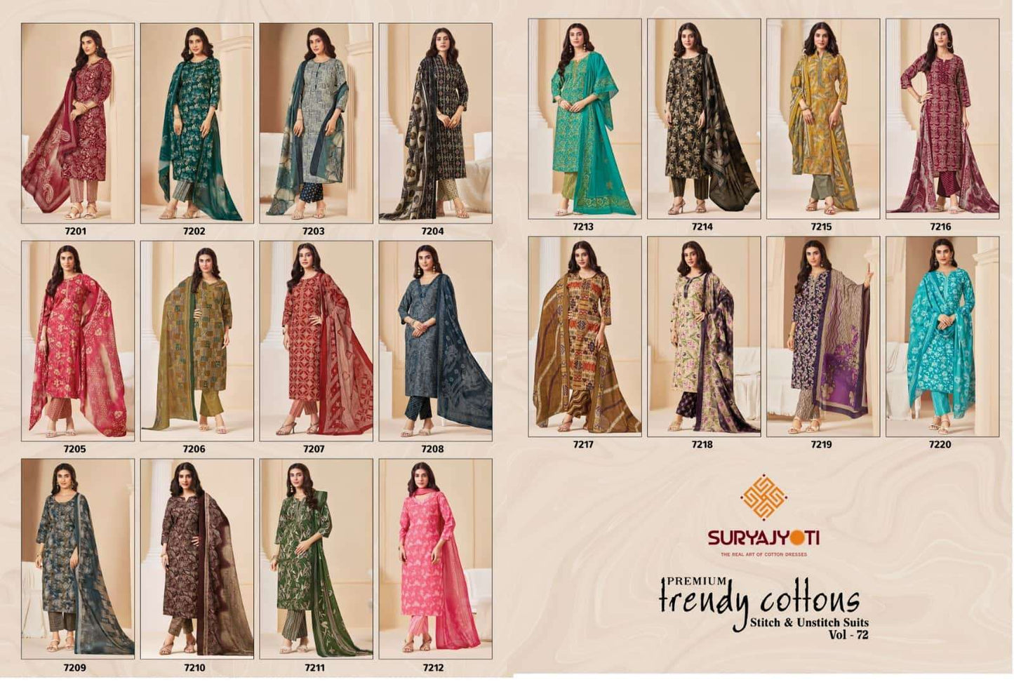 SURYAJYOTI TRENDY COTTON VOL 72 TOP BOTTOM DUPATTA ALL COTTON