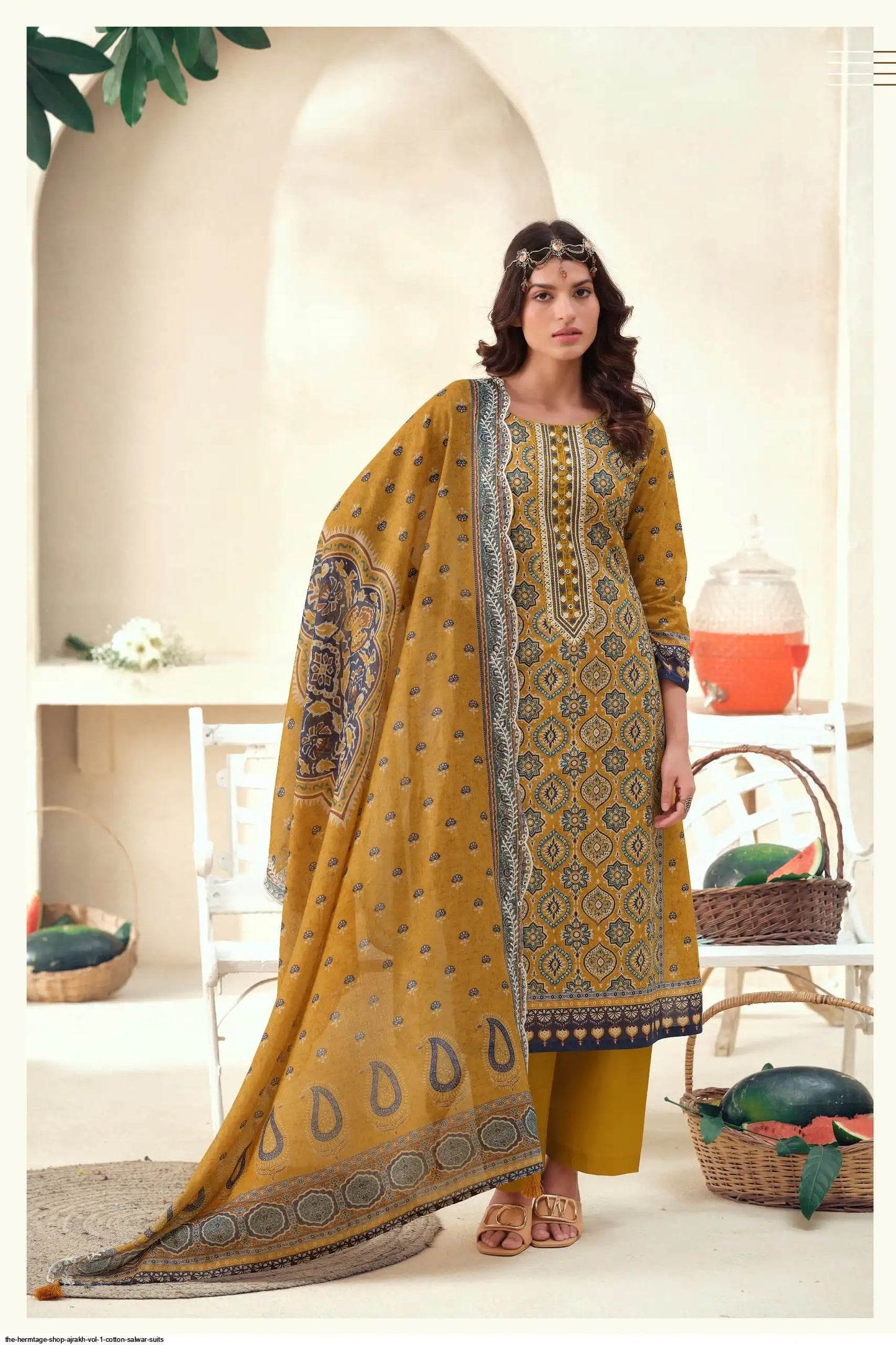 THE HERMTAGE SHOP AJRAKH VOL 1 COTTON SALWAR SUITS