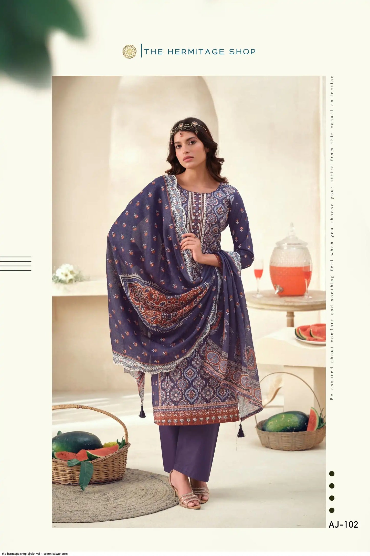 THE HERMTAGE SHOP AJRAKH VOL 1 COTTON SALWAR SUITS