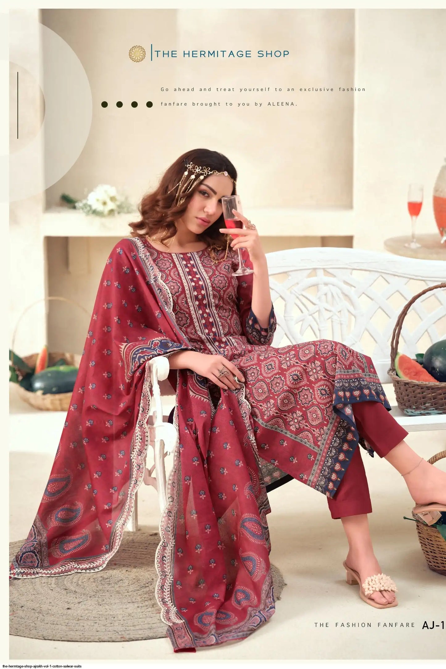THE HERMTAGE SHOP AJRAKH VOL 1 COTTON SALWAR SUITS