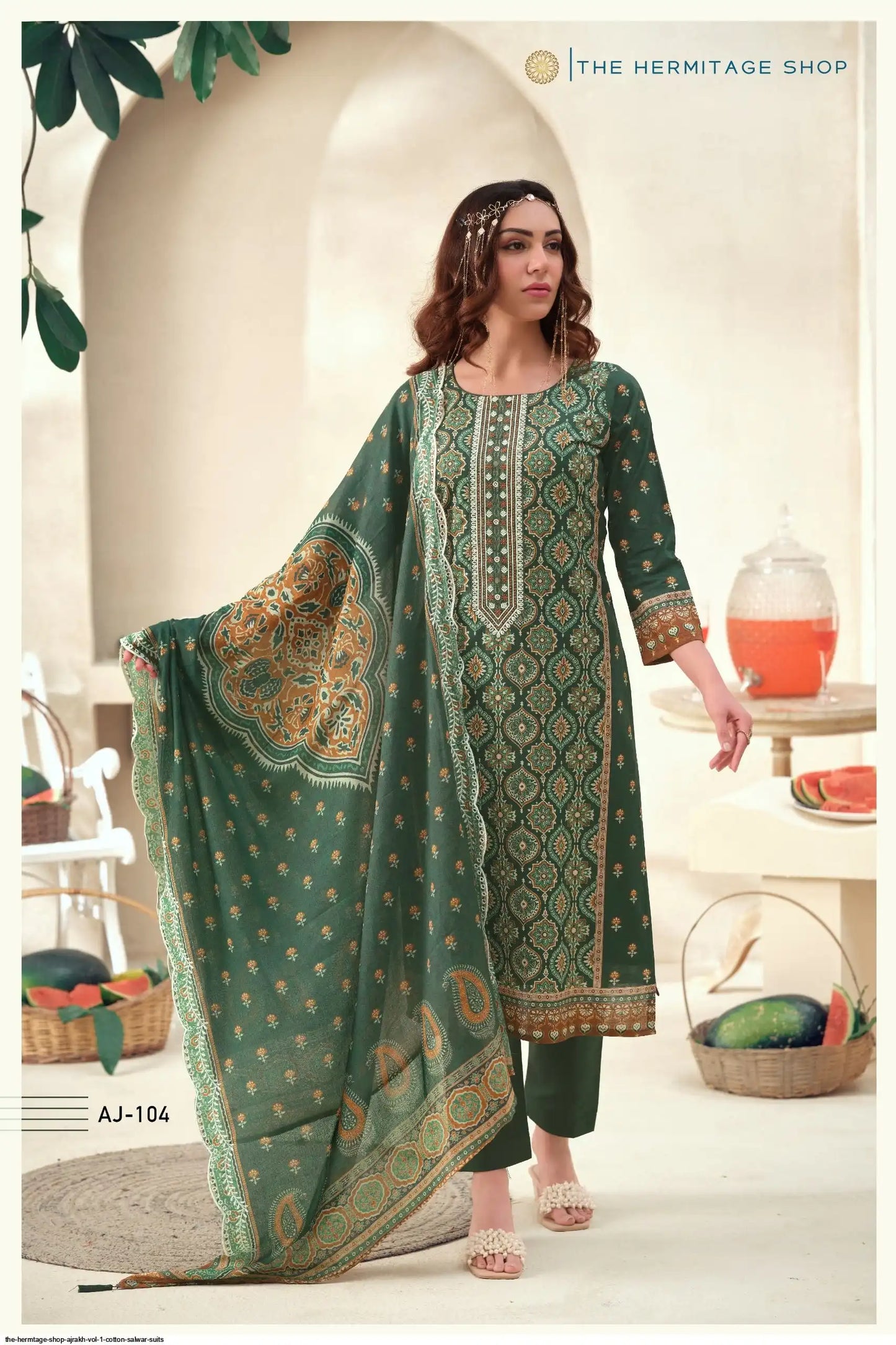 THE HERMTAGE SHOP AJRAKH VOL 1 COTTON SALWAR SUITS