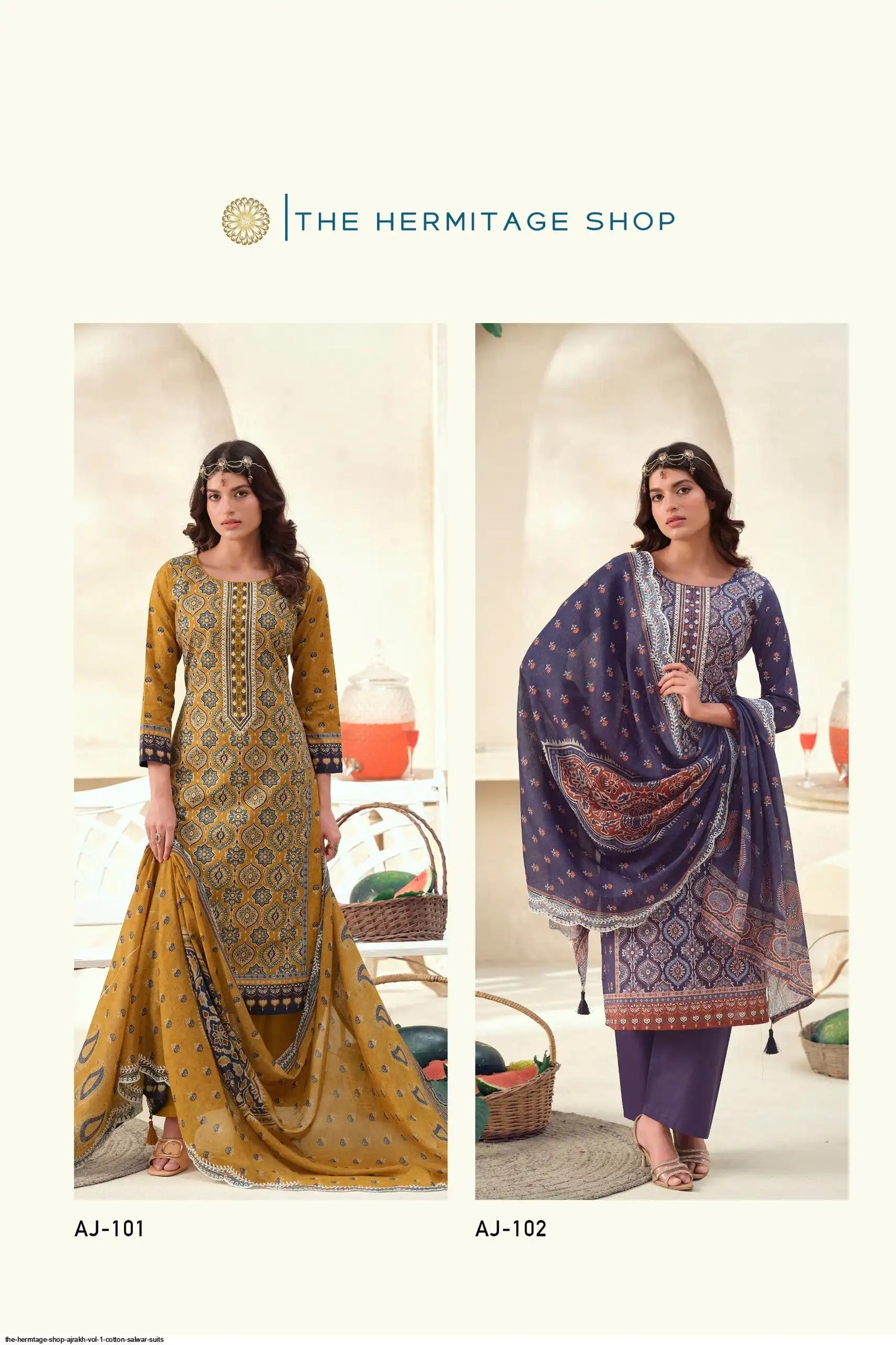THE HERMTAGE SHOP AJRAKH VOL 1 COTTON SALWAR SUITS