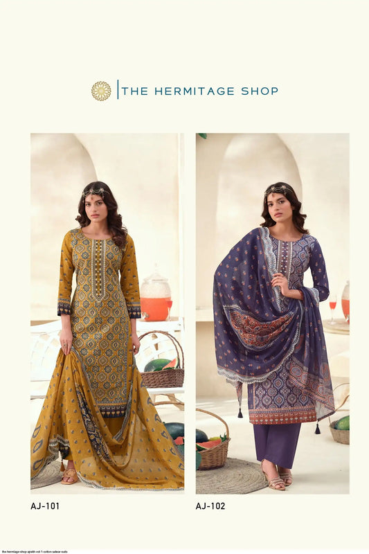 THE HERMTAGE SHOP AJRAKH VOL 1 COTTON SALWAR SUITS