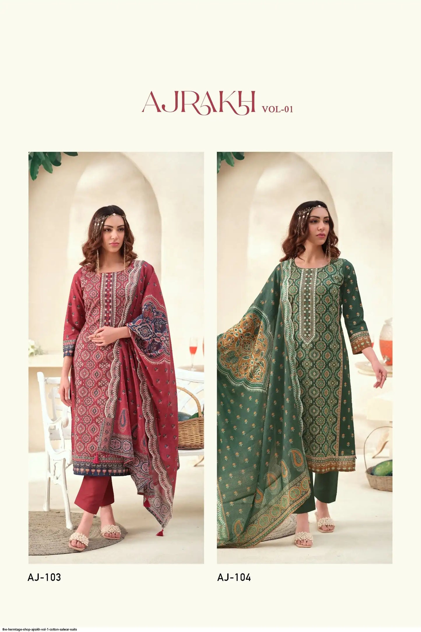 THE HERMTAGE SHOP AJRAKH VOL 1 COTTON SALWAR SUITS