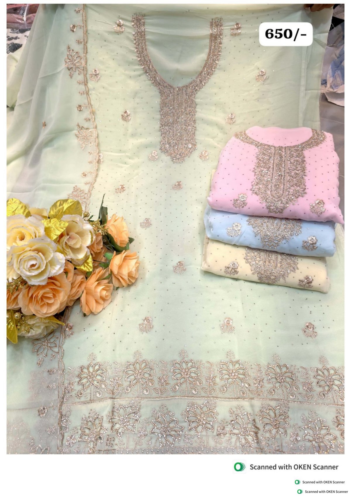 Mint Embroidered Work Suit